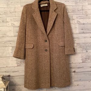 Brown Herringbone Wool Coat